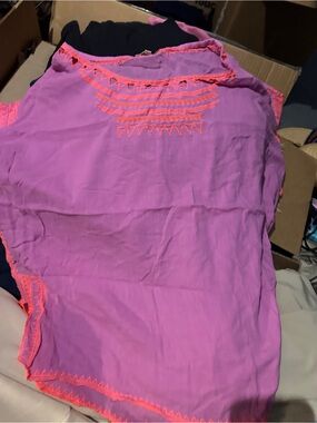Women's Pink Embroidered Swim Coverup Tunic